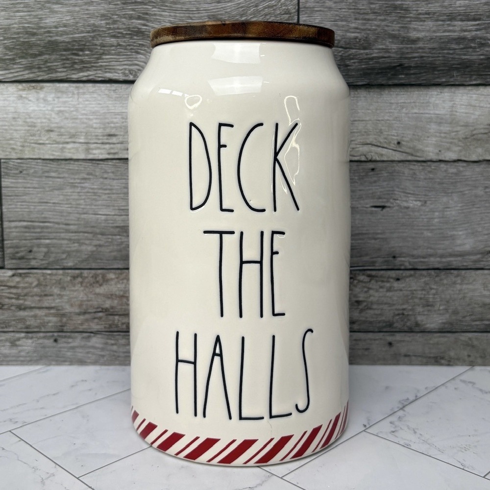 Rae Dunn - Deck The Hall Ceramic Canisters w/ Wooden Lid - Artisan Coll. Magenta